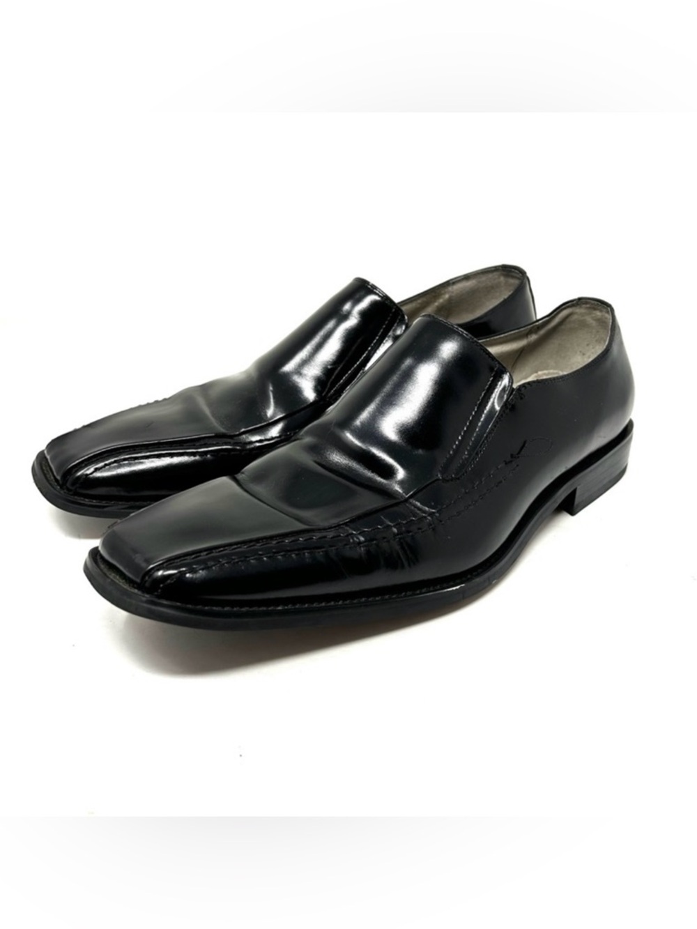STACY ADAMS men’s black leather slip on loafers, size 10.5